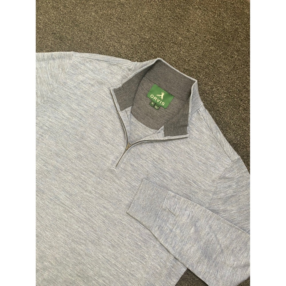 Orvis Merino‎ Wool 1/4 Zip Pullover Sweater Blue Mens XL Knit Outdoors Hike Gorp